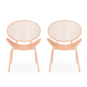 Elie Outdoor Chairs Set of 2, Wing Mesh Curved Back, Orange Iron Frame