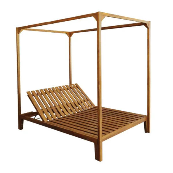 Yavi Outdoor Daybed Chaise, Adjustable Back, Brown Acacia Wood 79 Inch