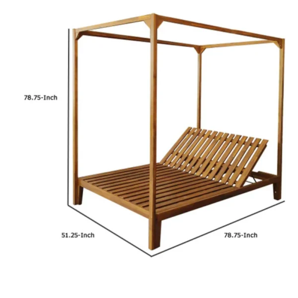 Yavi Outdoor Daybed Chaise, Adjustable Back, Brown Acacia Wood 79 Inch