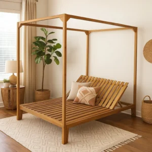 BM335180_5 Yavi Outdoor Daybed Chaise, Adjustable Back, Brown Acacia Wood 79 Inch