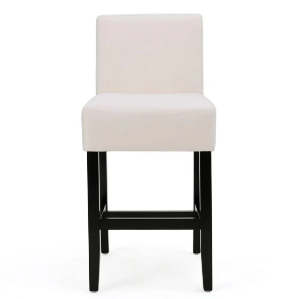 Kovey Counter Stool Chair Set of 2, Metal Kickplate, Beige Polyester