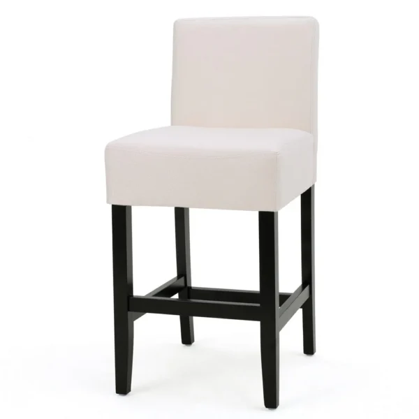 Kovey Counter Stool Chair Set of 2, Metal Kickplate, Beige Polyester