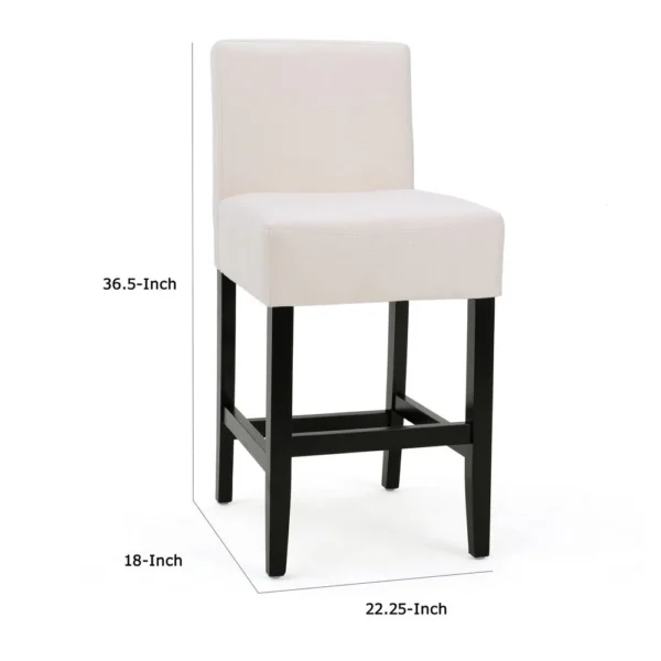 Kovey Counter Stool Chair Set of 2, Metal Kickplate, Beige Polyester
