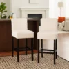 Kovey Counter Stool Chair Set of 2, Metal Kickplate, Beige Polyester