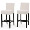 Kovey Counter Stool Chair Set of 2, Metal Kickplate, Beige Polyester