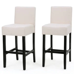 Kovey Counter Stool Chair Set of 2, Metal Kickplate, Beige Polyester