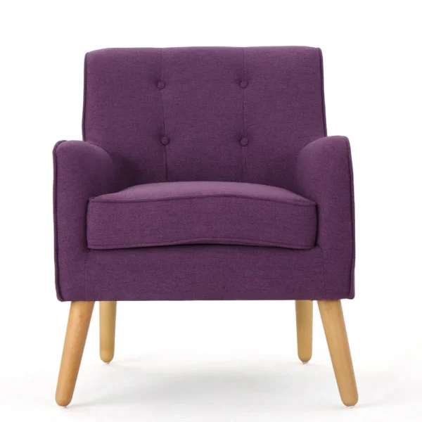 Felix Accent Armchair, Splayed Birch Wood Legs, Button Tufted Purple