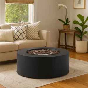 BM335235_5 Outdoor Fire Pit, 40,000 BTUs Cutout Handles, Round Dark Gray Iron