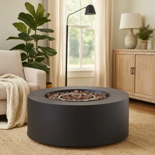 BM335235_6 Outdoor Fire Pit, 40,000 BTUs Cutout Handles, Round Dark Gray Iron