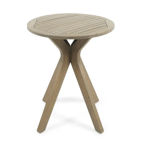 Ambre Outdoor Breakfast Dining Table, 28 Inch Slatted Gray Acacia Wood