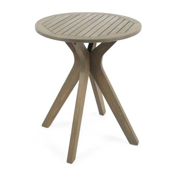 Ambre Outdoor Breakfast Dining Table, 28 Inch Slatted Gray Acacia Wood