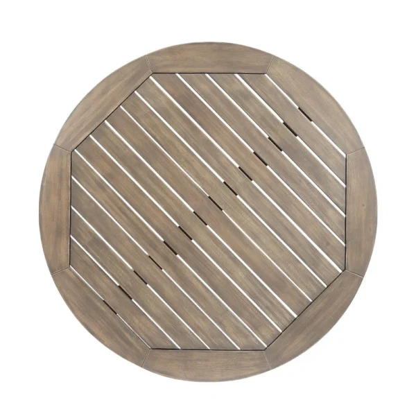 Ambre Outdoor Breakfast Dining Table, 28 Inch Slatted Gray Acacia Wood