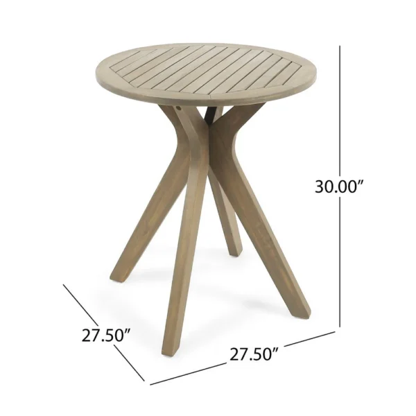 Ambre Outdoor Breakfast Dining Table, 28 Inch Slatted Gray Acacia Wood