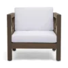 Bea Outdoor Club Chair, White Cushions, X Back Design Weathered Gray