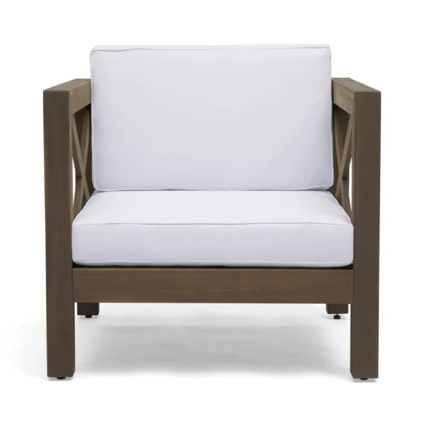 Bea Outdoor Club Chair, White Cushions, X Back Design Weathered Gray