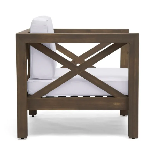 Bea Outdoor Club Chair, White Cushions, X Back Design Weathered Gray