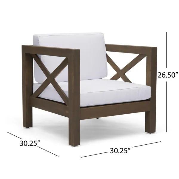 Bea Outdoor Club Chair, White Cushions, X Back Design Weathered Gray