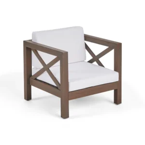 Bea Outdoor Club Chair, White Cushions, X Back Design Weathered Gray