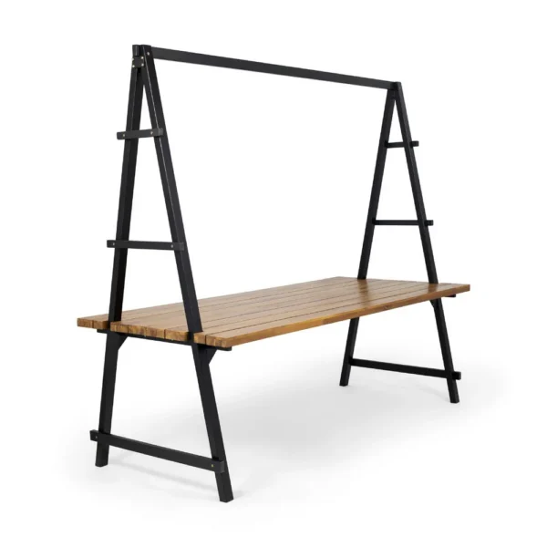 BM335254_9ef95c66-324a-439d-9b76-3fdb57fb4fb0 Jo Outdoor Pergola Table, Black Metal Frame, Slatted Teak Brown Wood