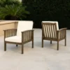 BM335257_6 Gerry Outdoor Club Chair Set of 2, Cream Cushions, Slatted Dark Brown