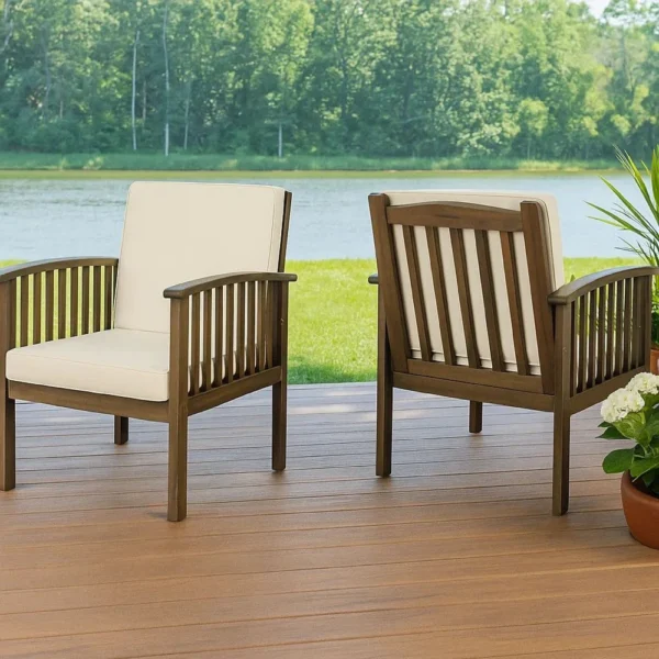 BM335257_7 Gerry Outdoor Club Chair Set of 2, Cream Cushions, Slatted Dark Brown