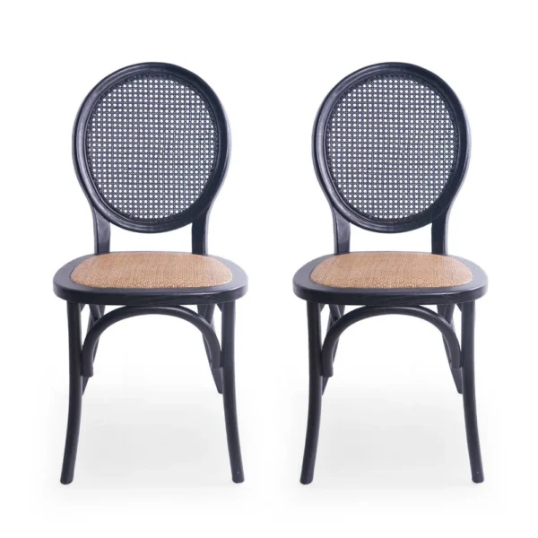 BM335260_0ef02468-93ac-4d8c-8bda-206022394461 Dining Chair Set of 2, Matte Black Rattan Woven Back and Brown Seat