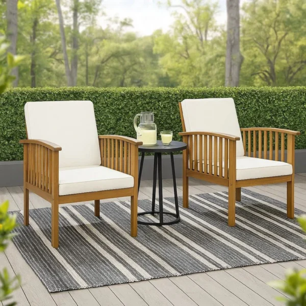 BM335262_6 Gerry Outdoor Club Chairs Set of 2, Cream Fabric, Slatted Light Brown