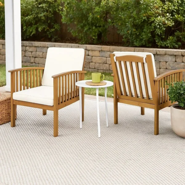 BM335262_8 Gerry Outdoor Club Chairs Set of 2, Cream Fabric, Slatted Light Brown