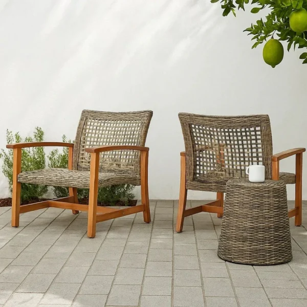 BM335270_5 Bops Outdoor Accent Club Chair Set of 2, Brown Acacia Wood Gray Wicker
