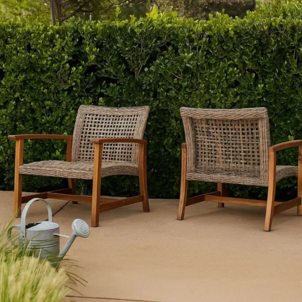 BM335270_6 Bops Outdoor Accent Club Chair Set of 2, Brown Acacia Wood Gray Wicker