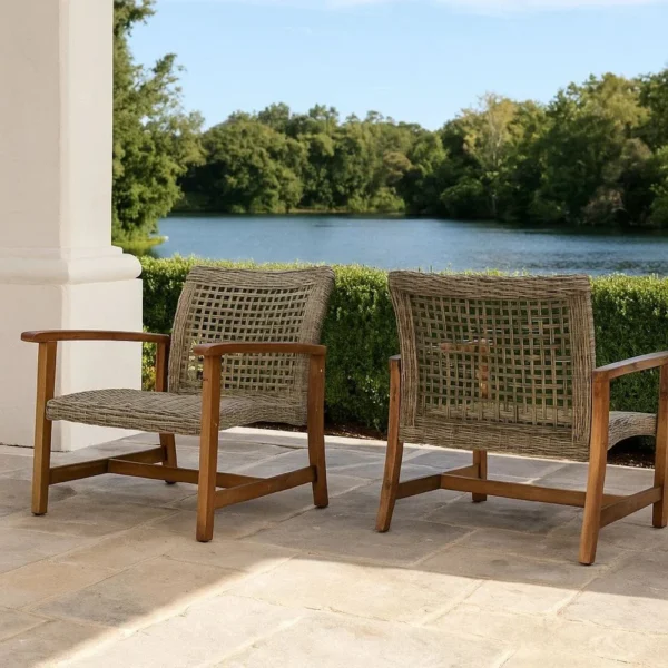 BM335270_7 Bops Outdoor Accent Club Chair Set of 2, Brown Acacia Wood Gray Wicker
