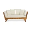 Flex Outdoor Daybed, Brown Wood, 65 Inch, Ivory Polyester Cushions