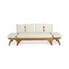 Flex Outdoor Daybed, Brown Wood, 65 Inch, Ivory Polyester Cushions
