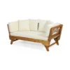 Flex Outdoor Daybed, Brown Wood, 65 Inch, Ivory Polyester Cushions