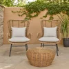 BM335276_5 Margo Outdoor Accent Chair, Brown Woven Rattan, Beige, Black Metal