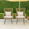 BM335276_6 Margo Outdoor Accent Chair, Brown Woven Rattan, Beige, Black Metal