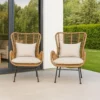 BM335276_7 Margo Outdoor Accent Chair, Brown Woven Rattan, Beige, Black Metal