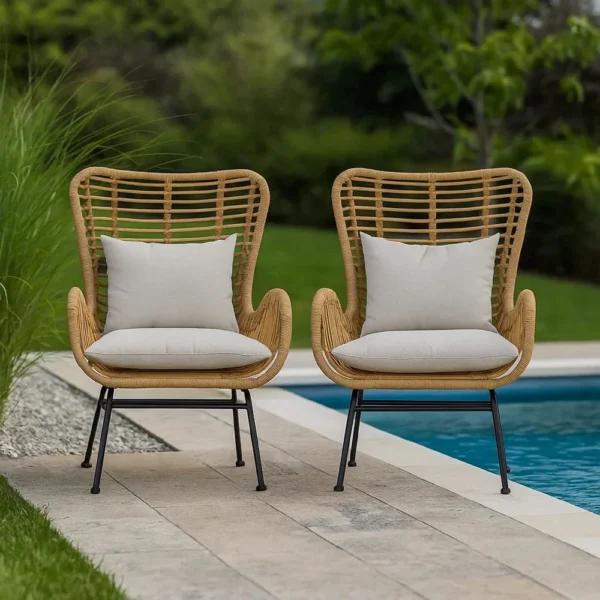 BM335276_8 Margo Outdoor Accent Chair, Brown Woven Rattan, Beige, Black Metal