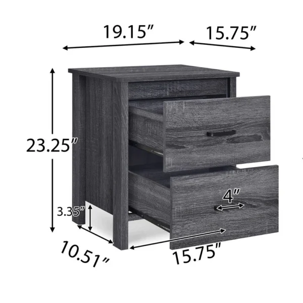 Nightstand Dresser, 2 Storage Drawers, 23 Inch, Modern Dark Gray
