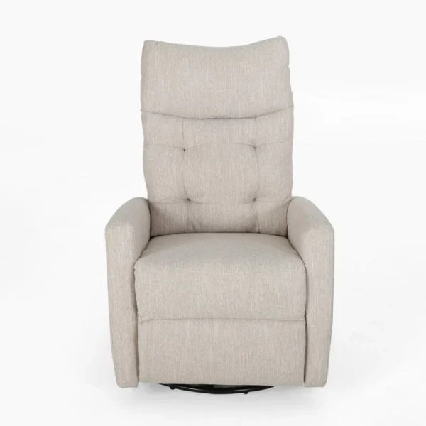 Manual Recliner Chair, Glider and Swivel Mechanism, Beige Fabric