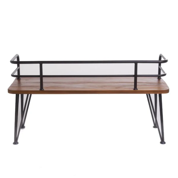 Zoe Outdoor Bench, Industrial Metal Frame, 48 Inch Brown Acacia Wood