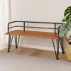 Zoe Outdoor Bench, Industrial Metal Frame, 48 Inch Brown Acacia Wood