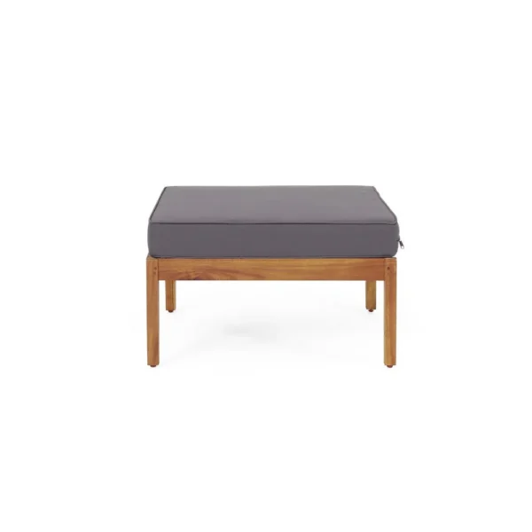 Gail Outdoor Ottoman and Coffee Table Set, Brown Acacia Wood, Gray