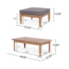 Gail Outdoor Ottoman and Coffee Table Set, Brown Acacia Wood, Gray