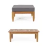 Gail Outdoor Ottoman and Coffee Table Set, Brown Acacia Wood, Gray