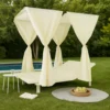 Yavi Outdoor Daybed Curtain and Cushion Set, Cream Waterproof Fabric