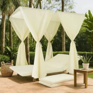 BM335288_6 Yavi Outdoor Daybed Curtain and Cushion Set, Cream Waterproof Fabric