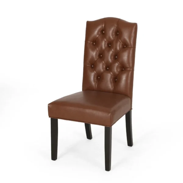 BM335304_1_046cf307-c4f4-473d-8d77-674eb901a567 Elona Dining Chair Set of 2, Crown Top, Brown Tufted Faux Leather