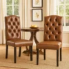 BM335304_5 Elona Dining Chair Set of 2, Crown Top, Brown Tufted Faux Leather