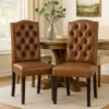 BM335304_6 Elona Dining Chair Set of 2, Crown Top, Brown Tufted Faux Leather